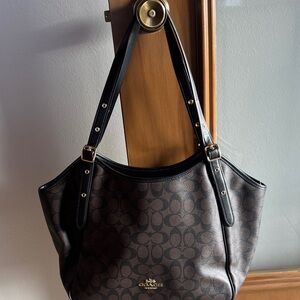 Coach Brown and Black Signature Shoulder Bag